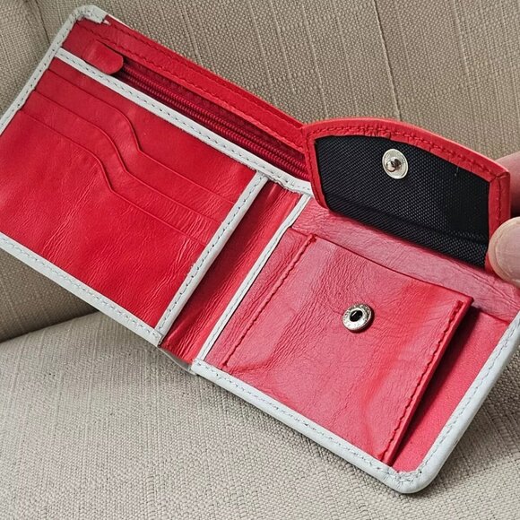 Bi Color Wallet Handmade Billfold White/Red Genuine Leather Cardholdder - Picture 3 of 10